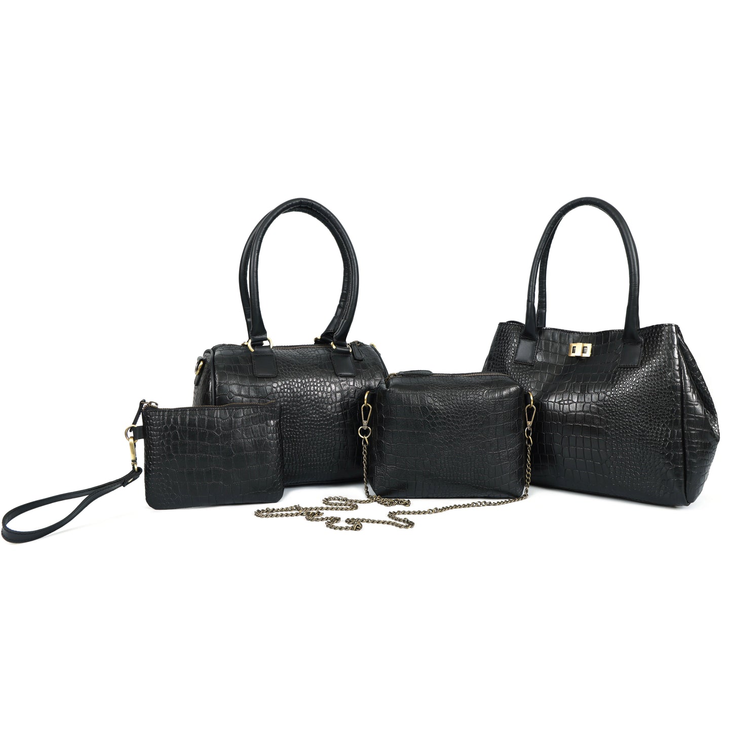 Luxury Black Crocodile Pattern Women’s 4-in-1 Handbag Set (Tote, Shoulder, Sling & wallet)