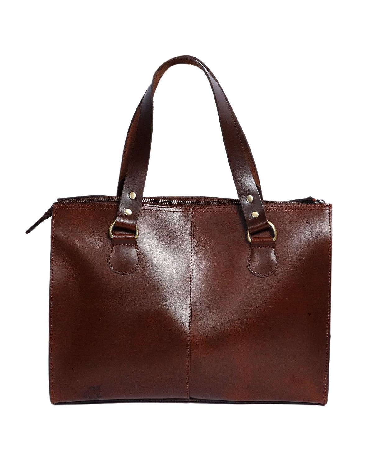  brown color pure leather tote bag for office use - INDIA