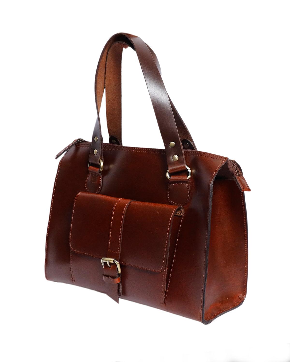  brown color pure leather tote bag for office use - INDIA