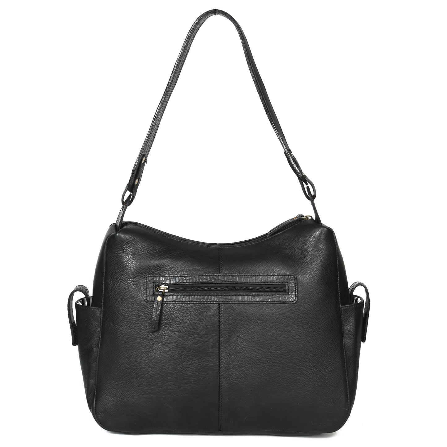 Premium Genuine Leather Hobo Shoulder Bag with Zippered Pockets & Fixed Strap