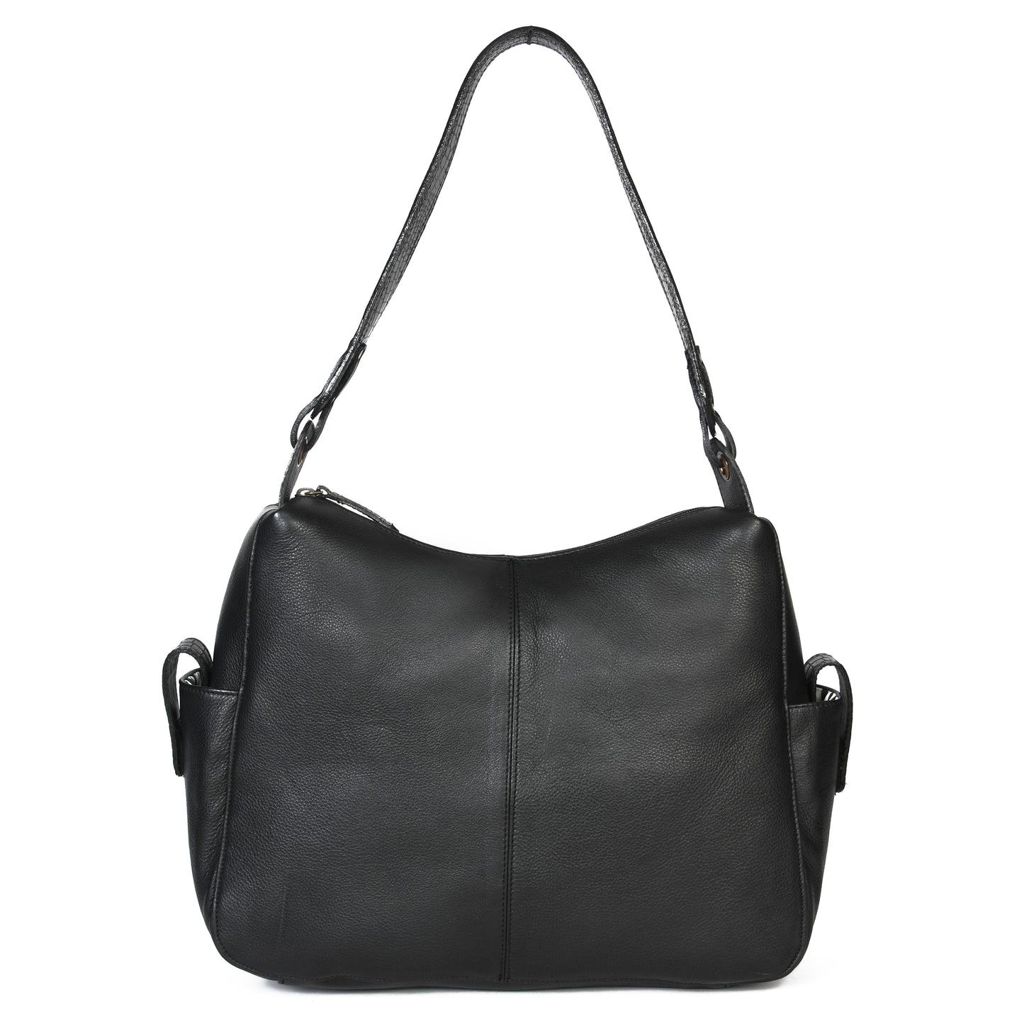 Premium Genuine Leather Hobo Shoulder Bag with Zippered Pockets & Fixed Strap