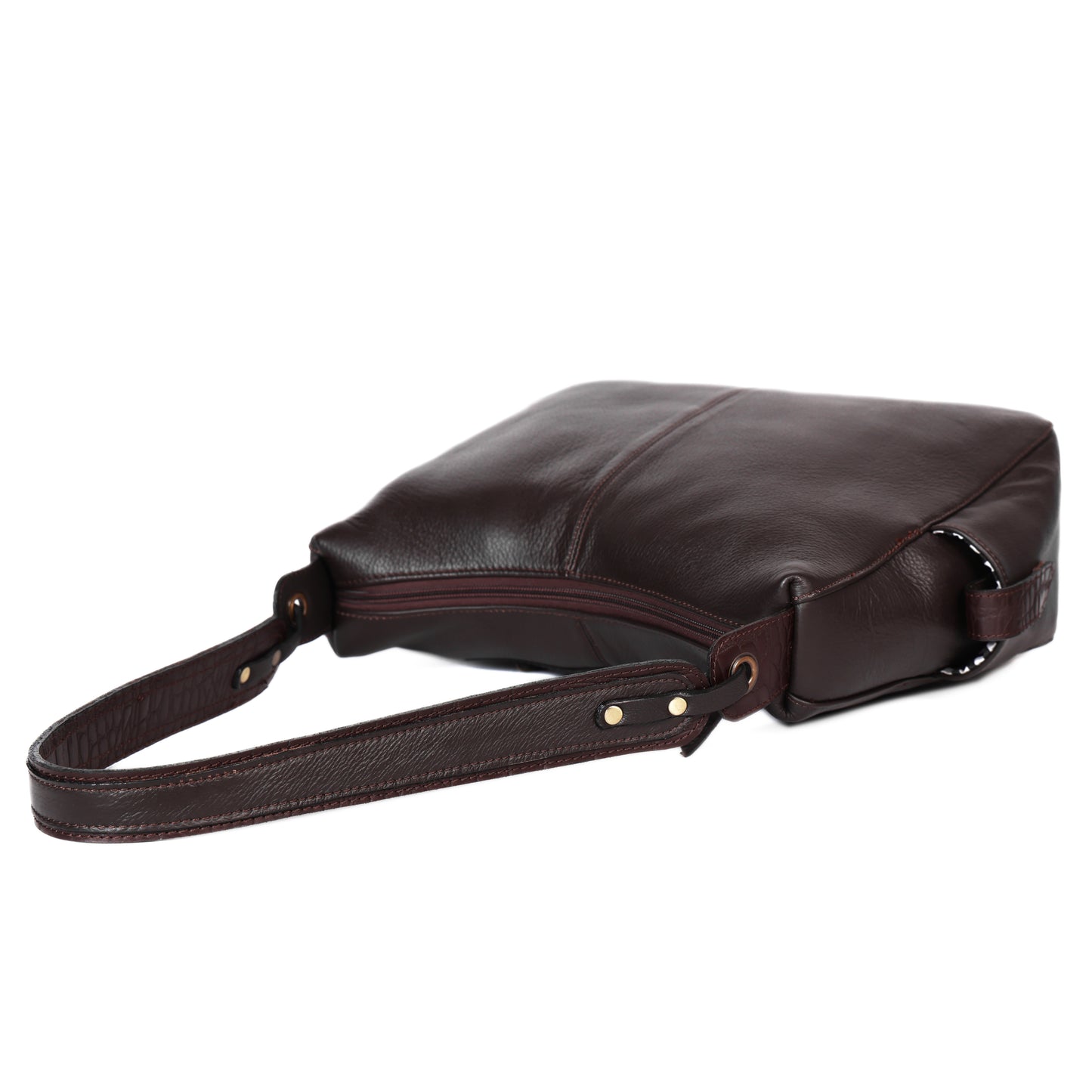 Premium Genuine Leather Hobo Shoulder Bag with Zippered Pockets & Fixed Strap