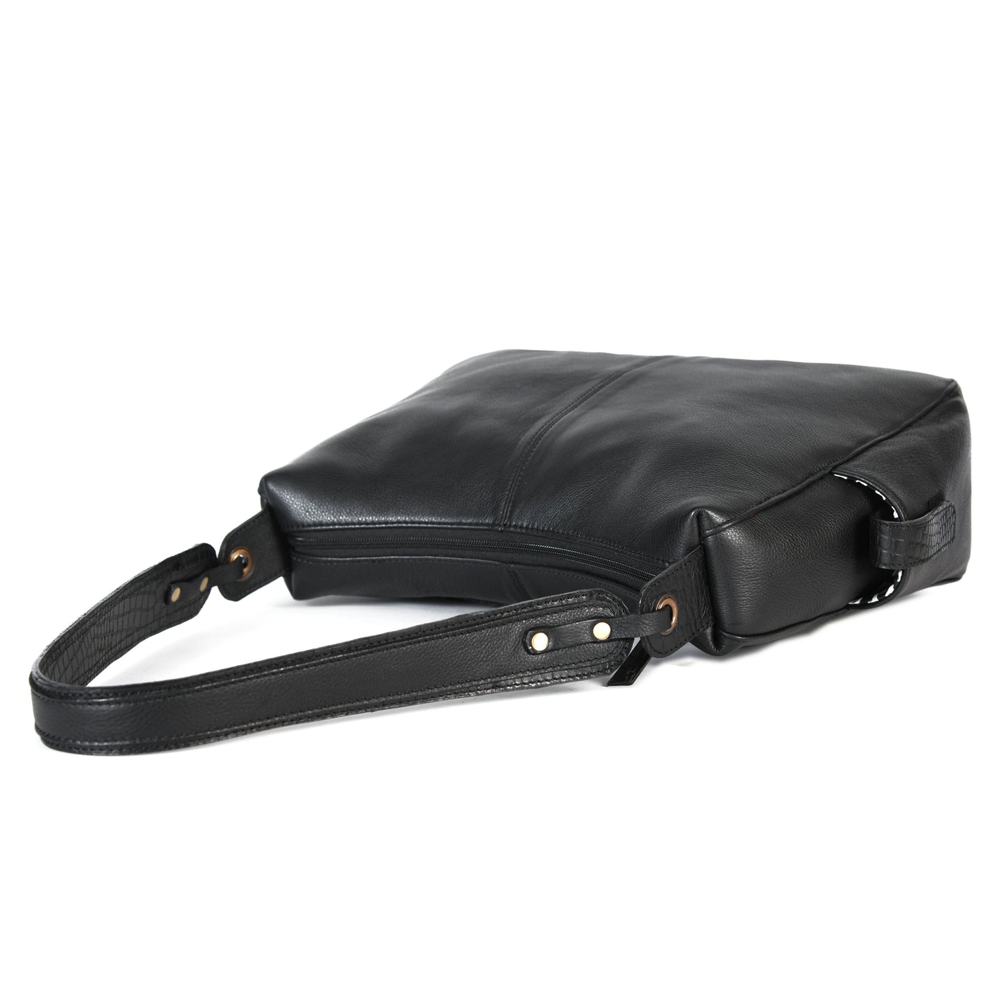 Premium Genuine Leather Hobo Shoulder Bag with Zippered Pockets & Fixed Strap