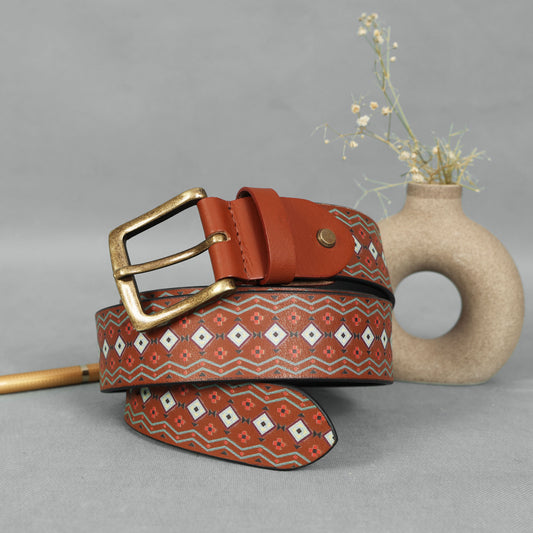 Stylish Brown Digital Print Belt for Men & Women – Trendy & Durable Accessory.LB-886