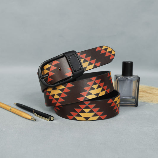 Multicolor Printed Belt with Black Buckle – Stylish & Adjustable Fashion Accessory.LB-897