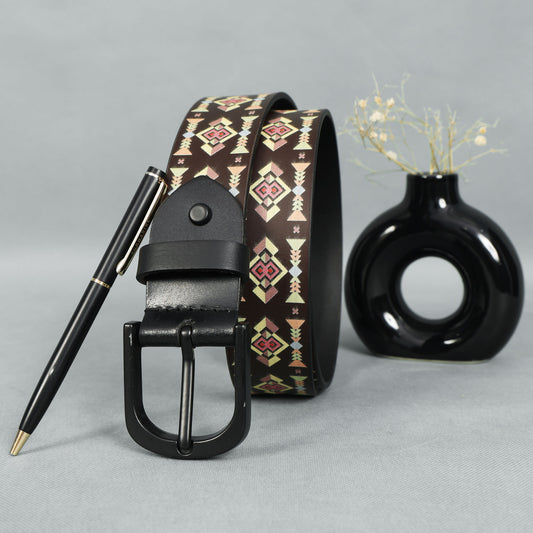 Stylish Black Printed Belt with Matte Black Buckle – Durable & Versatile for Everyday Wear.LB-892