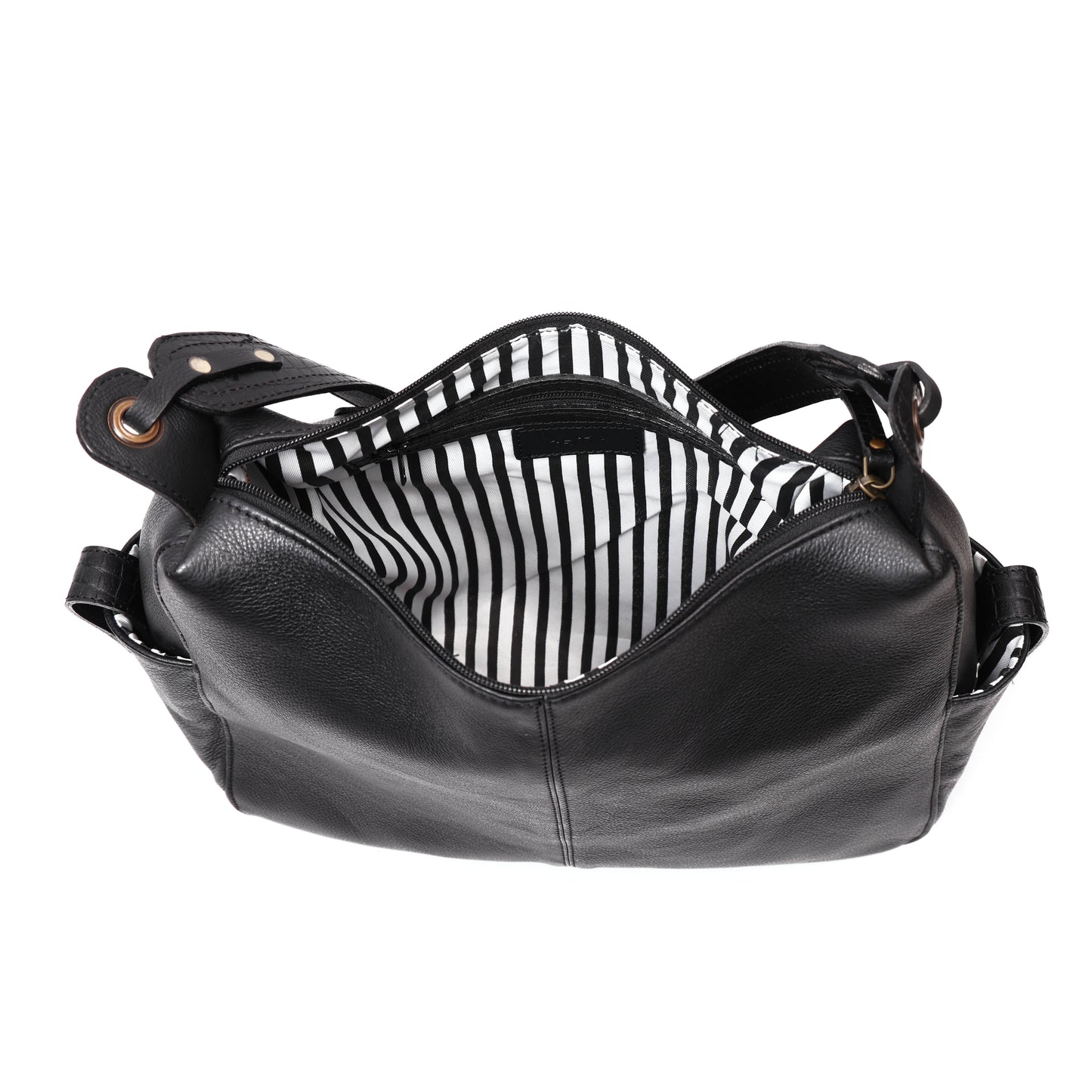 Premium Genuine Leather Hobo Shoulder Bag with Zippered Pockets & Fixed Strap