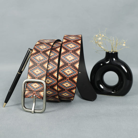 Stylish Printed Belt with Silver Buckle – Durable & Adjustable Fashion Accessory.LB-893