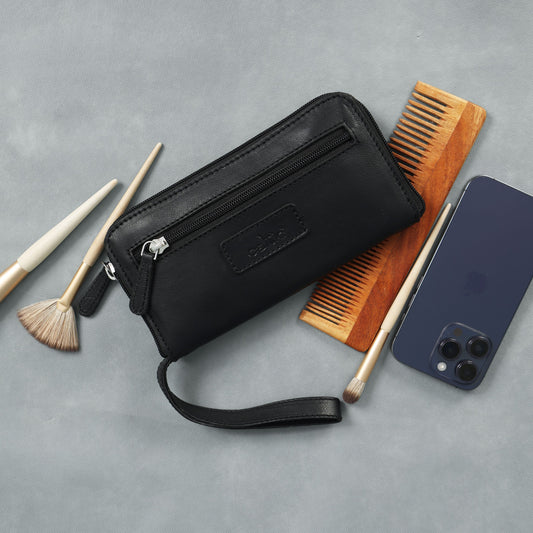 Elegant Black Leather Clutch – Sleek Evening Bag for Women | Premium Quality.LA-1428