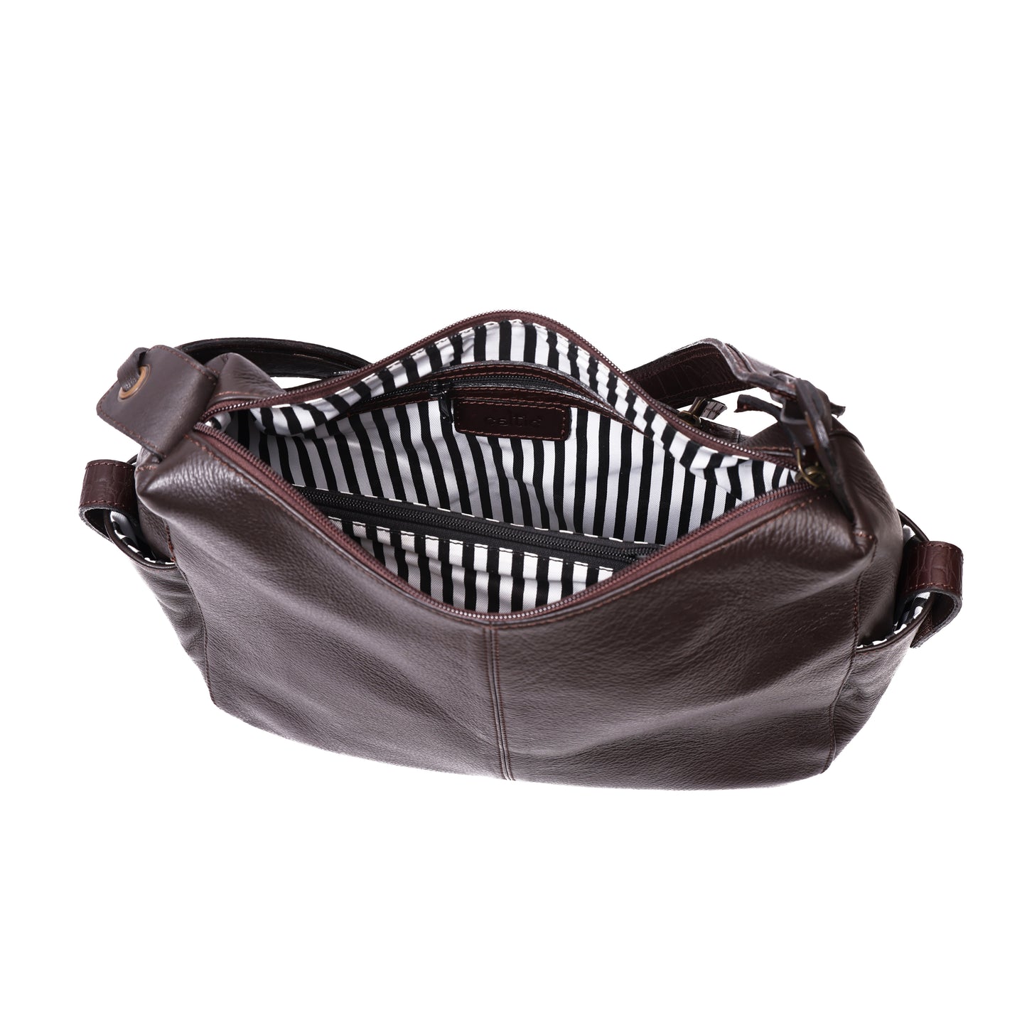Premium Genuine Leather Hobo Shoulder Bag with Zippered Pockets & Fixed Strap