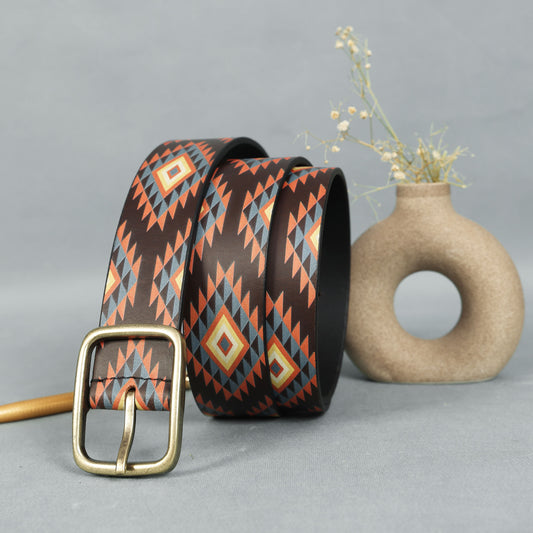 Stylish Printing Belt with Golden Buckle – Premium Fashion Accessory for Men & Women.LB-896