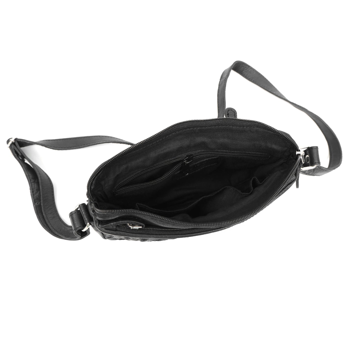 Black textured Leather Crossbody Sling Bag – Compact & Chic