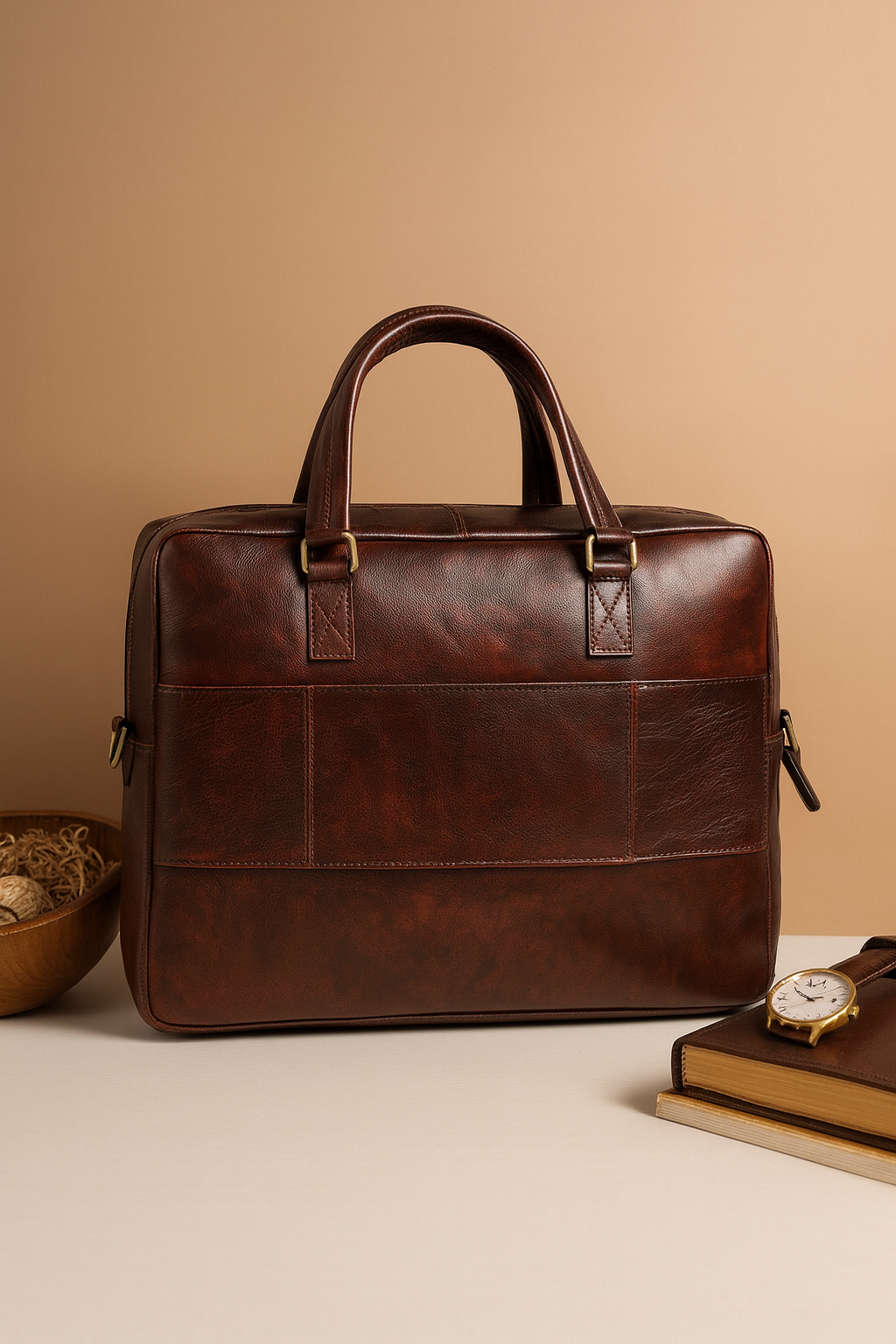 Luxury Brown Leather Laptop Briefcase – Executive Office & Travel Bag