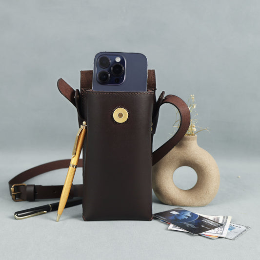 Genuine Leather Mobile Pouch with Fixed Sling – Hands-Free, Stylish & Durable. LA-1427