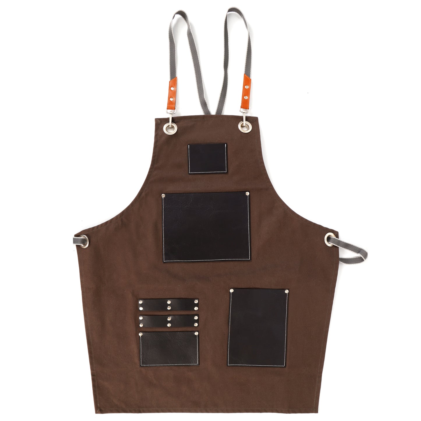 Premium Genuine Leather & Canvas Bib Apron – Brown & With Tie Strap