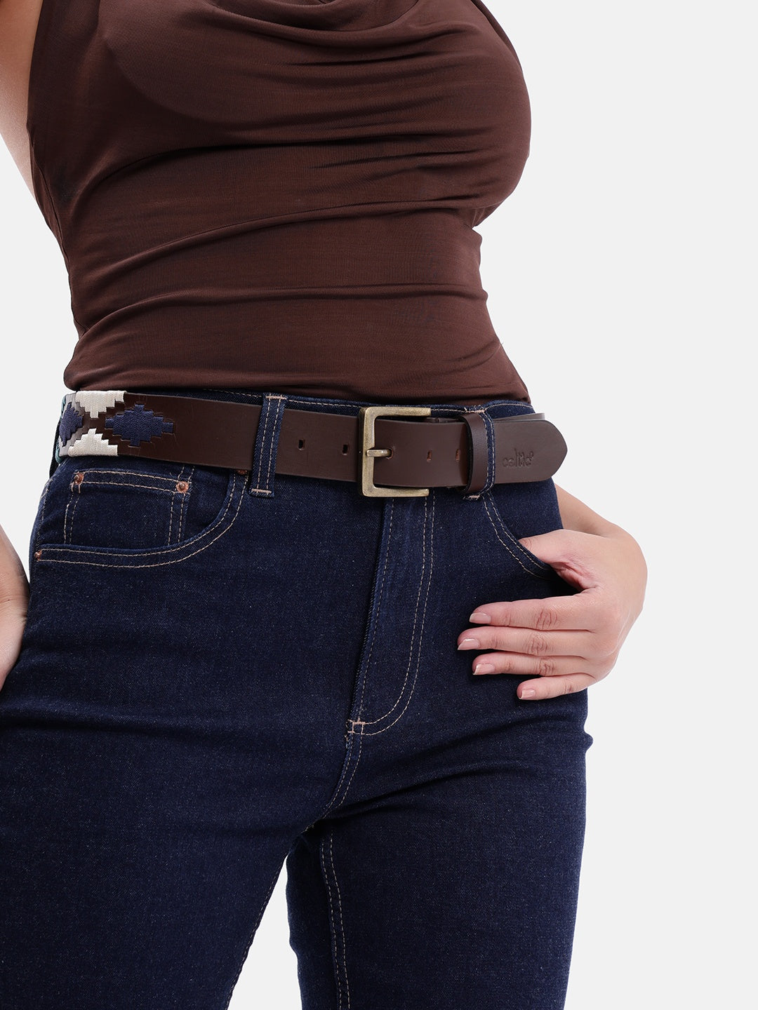 Unisex Handcrafted Woven Leather Belt With Geometric Pattern And Antique Buckle Design. LB-874
