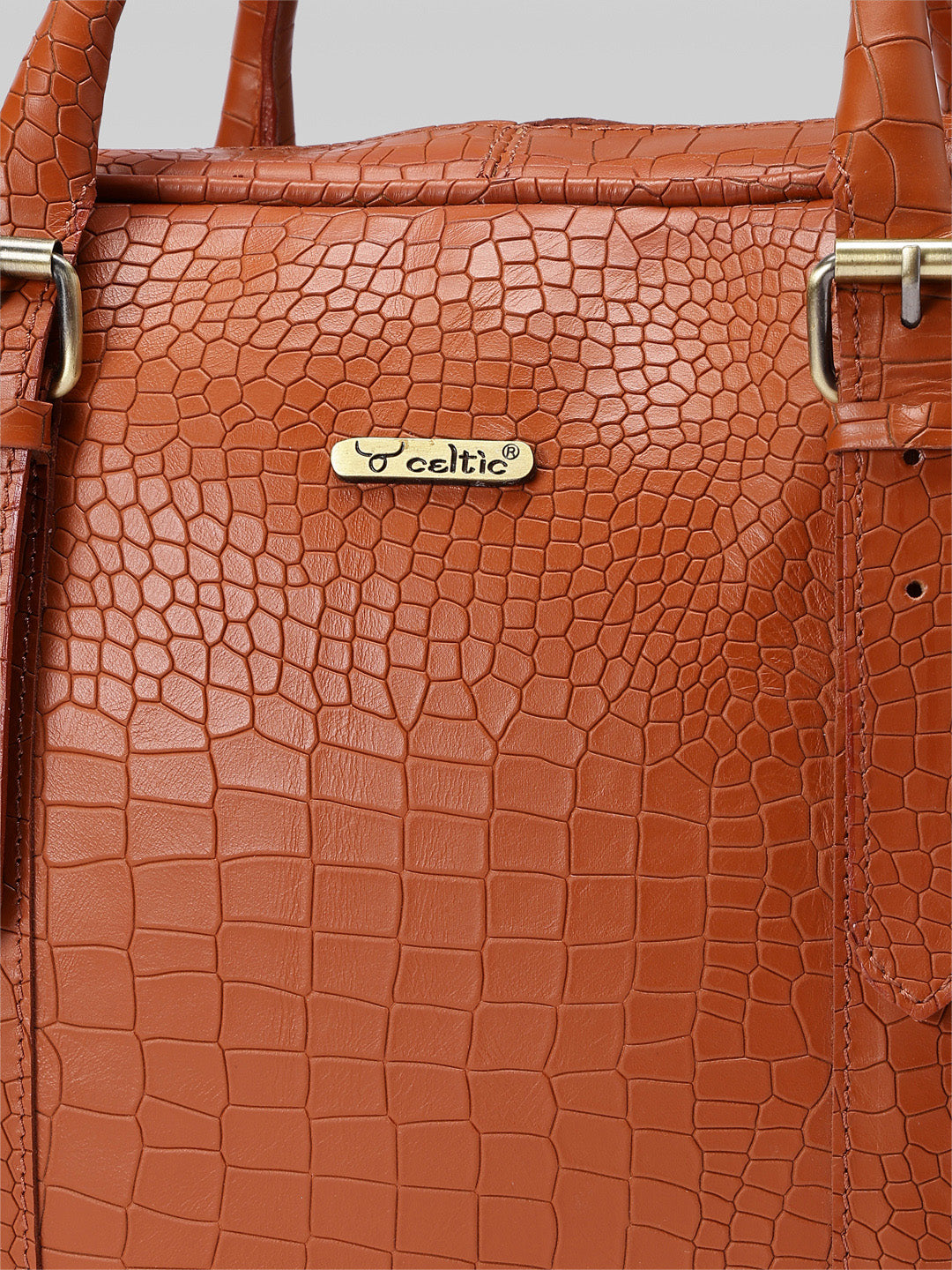Premium Croc-Textured Black Leather Office Laptop Bag with Adjustable Shoulder Strap
