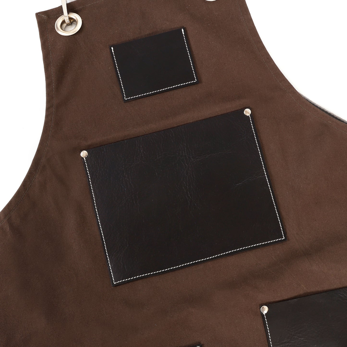 Premium Genuine Leather & Canvas Bib Apron – Brown & With Tie Strap
