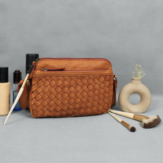 Tan Premium Leather Sling Bag – Trending Compact Bag for Daily Use ART: BG-1641