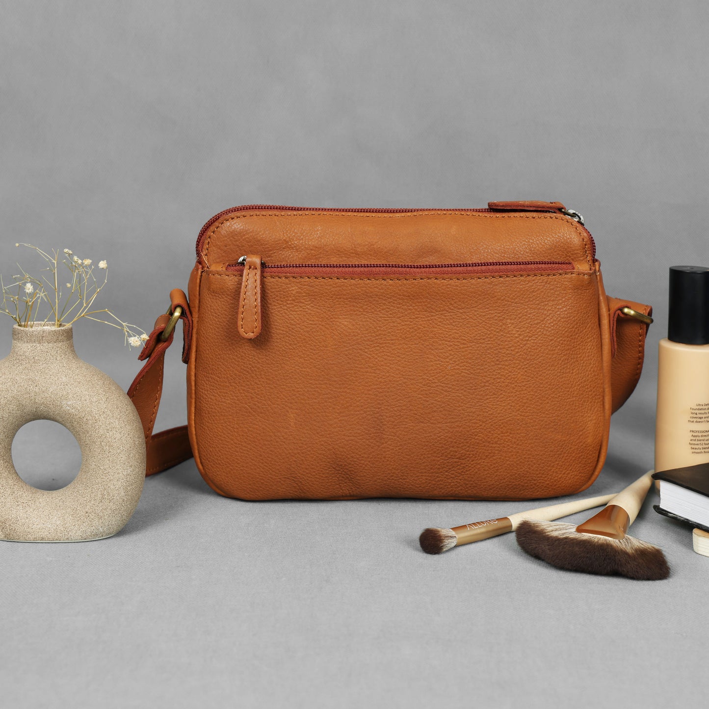 Tan Premium Leather Sling Bag – Trending Compact Bag for Daily Use ART: BG-1641