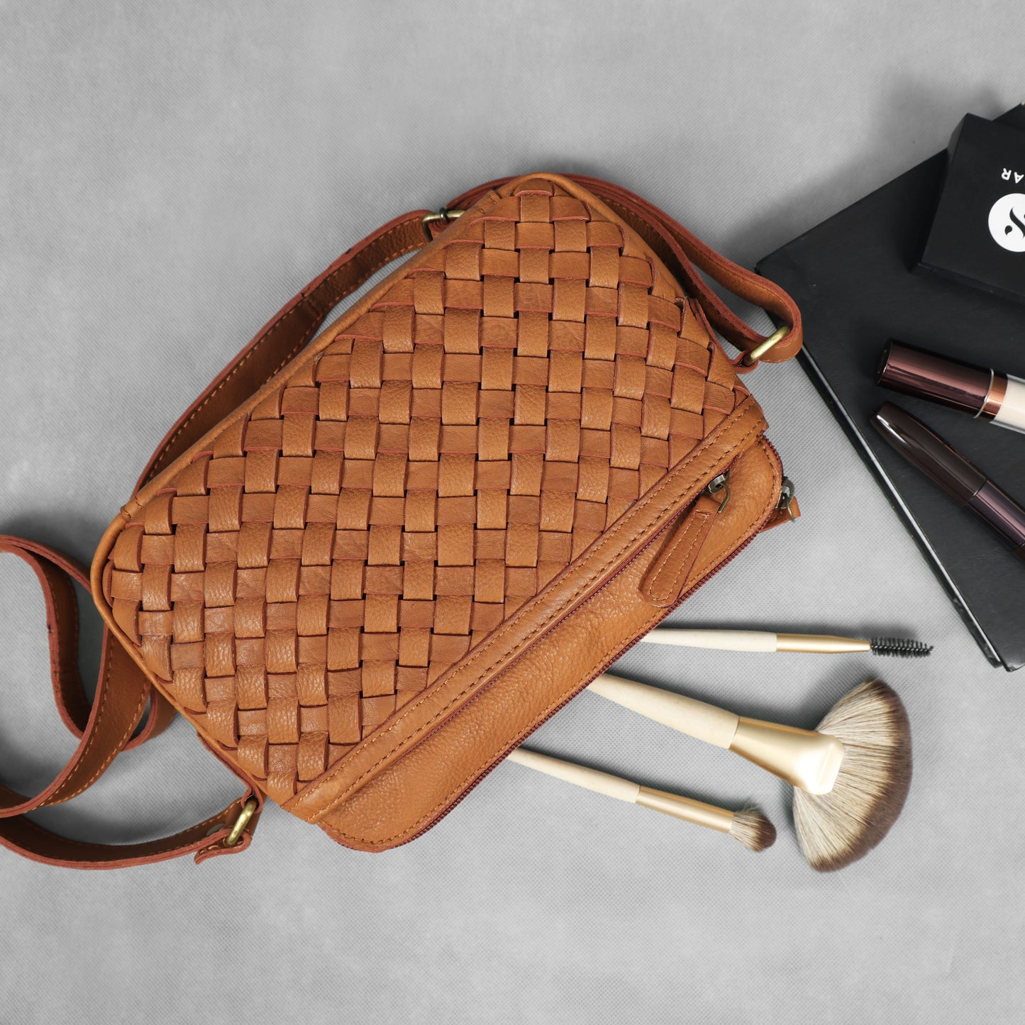 Tan Premium Leather Sling Bag – Trending Compact Bag for Daily Use ART: BG-1641