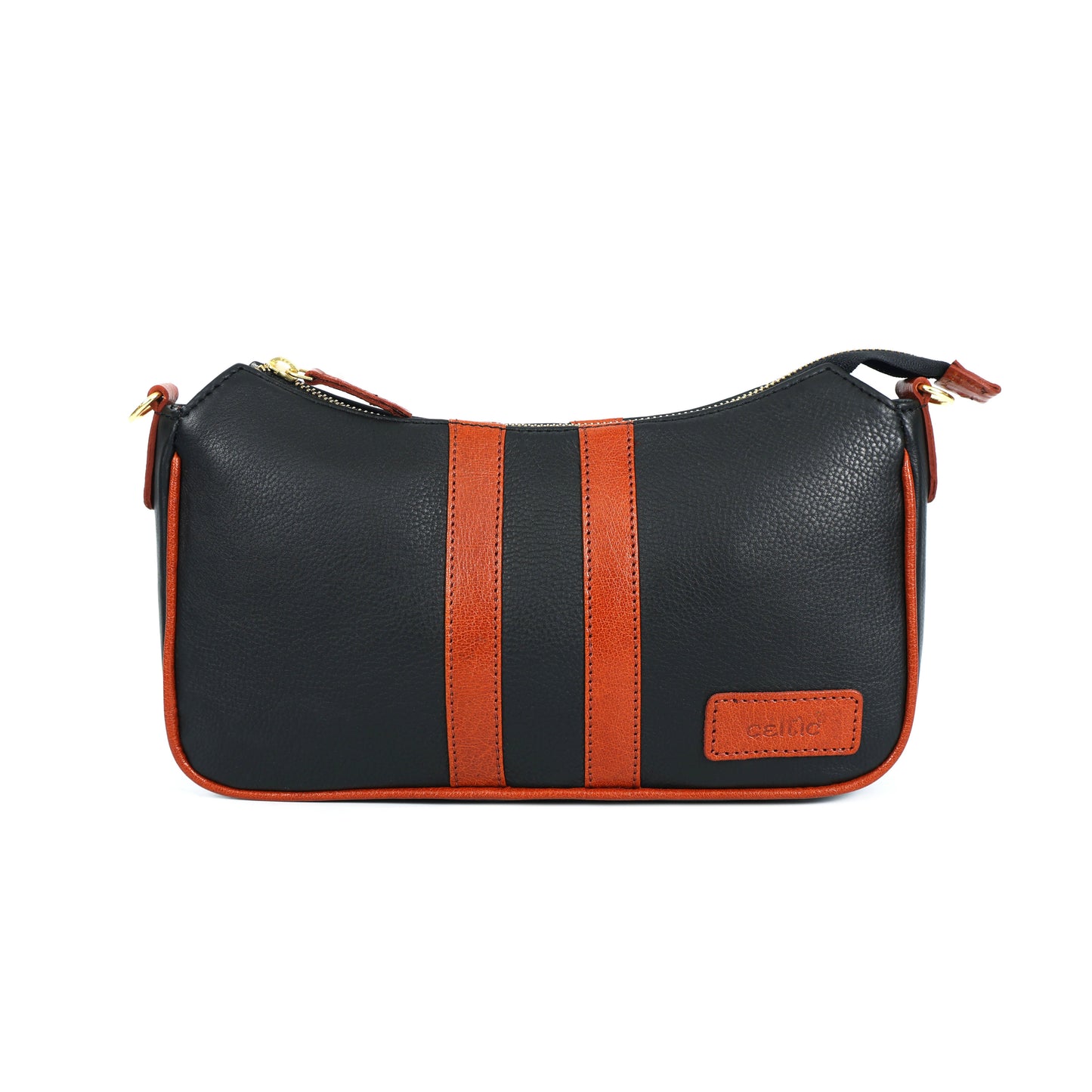 Black & Tan Leather Saddle Sling Bag – Compact Designer Crossbody