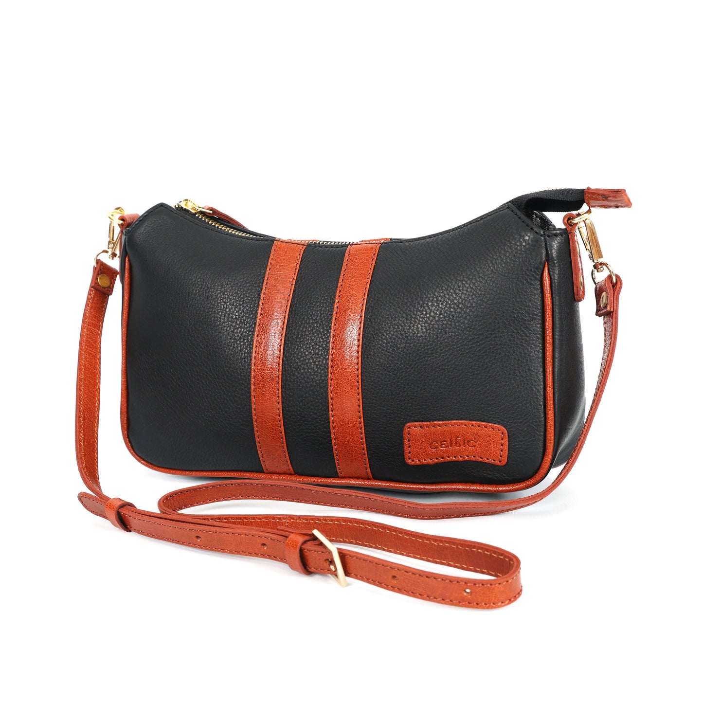 Black & Tan Leather Saddle Sling Bag – Compact Designer Crossbody