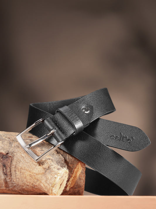 Genuine Leather Black Waist Accessory Chrome Buckle Formal Casual Style
