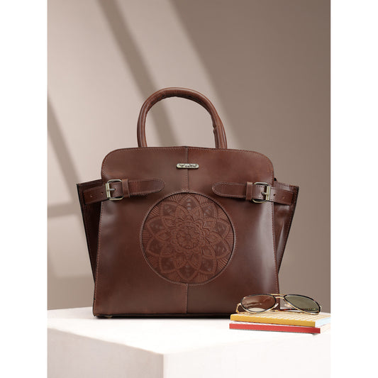 Premium Genuine Leather Satchel hand Bag with Embossed Front Panel