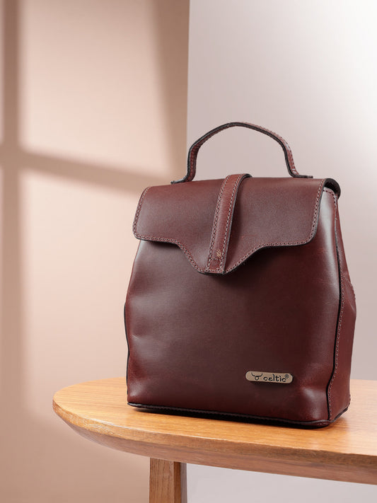 Premium Genuine Leather Mini Backpack for Women with Flap Closure