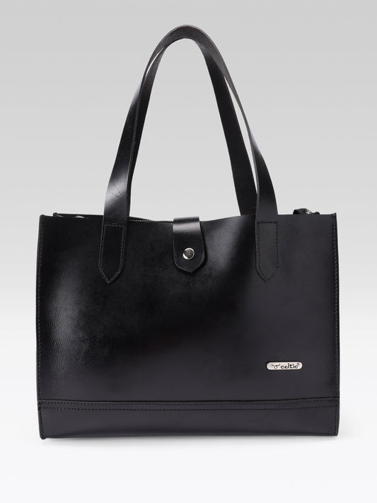 Premium Genuine Leather Structured Shopper Tote with Dual Compartments & Snap Closure