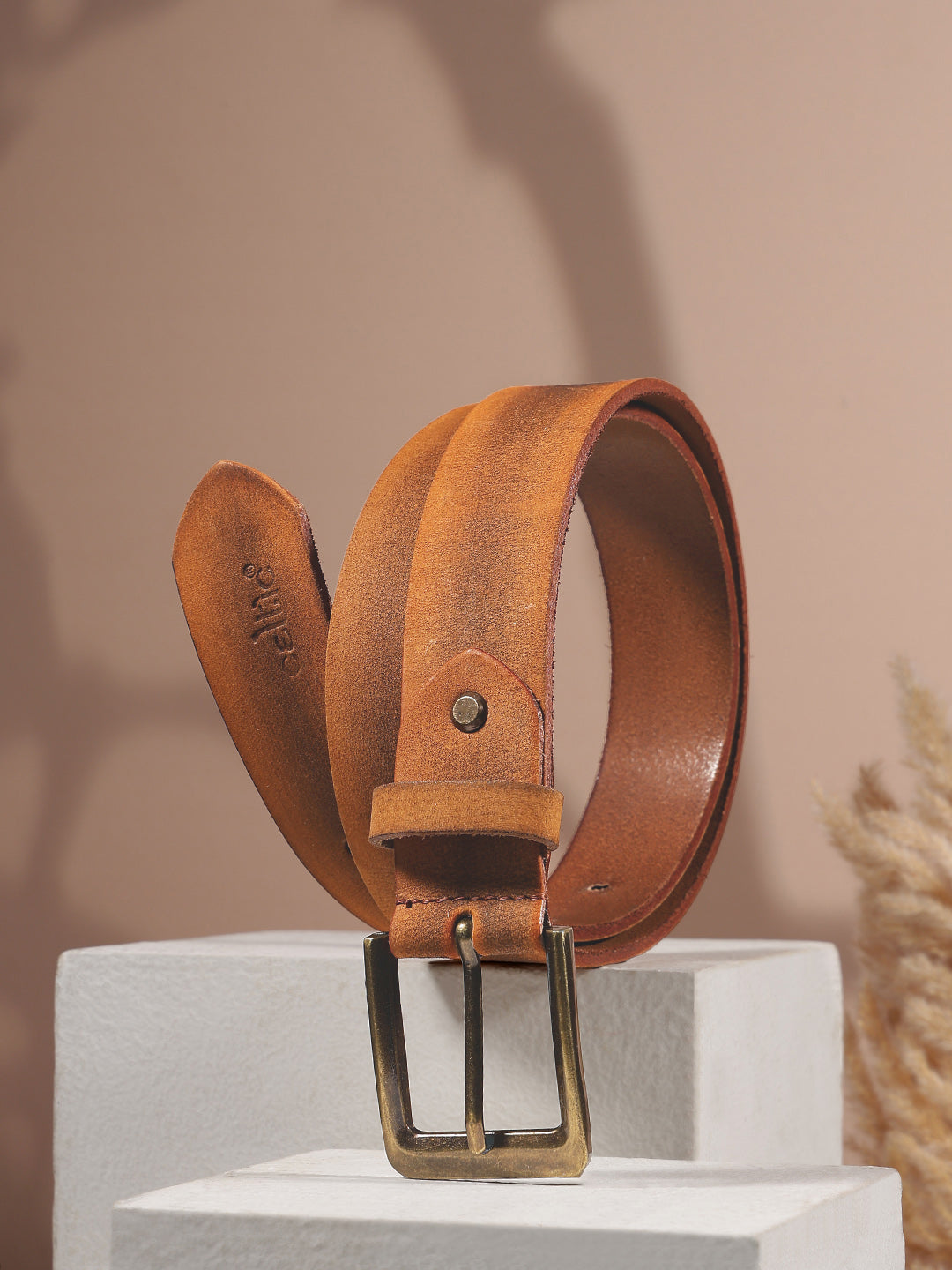 Premium Leather Tan Belt with Antique Buckle