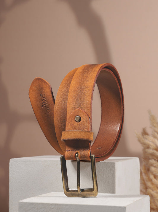 Premium Leather Tan Belt with Antique Buckle