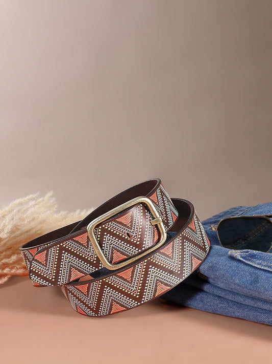 Unisex Genuine Leather Tribal Geometric Multicolor Waist Accessory Antique Buckle