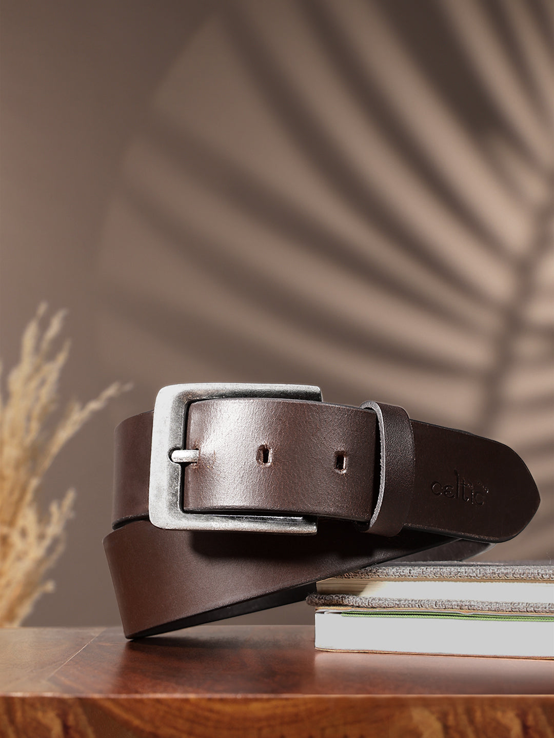 Unisex Genuine Leather Dark Brown Waist Accessory Antique Buckle Formal Casual Wear