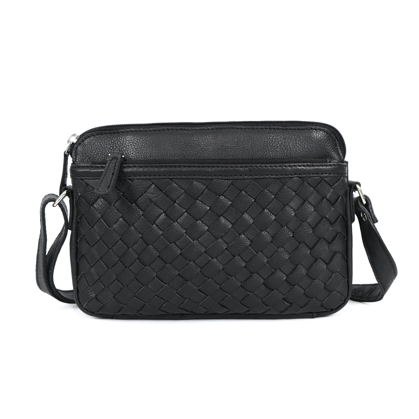 Black textured Leather Crossbody Sling Bag – Compact & Chic