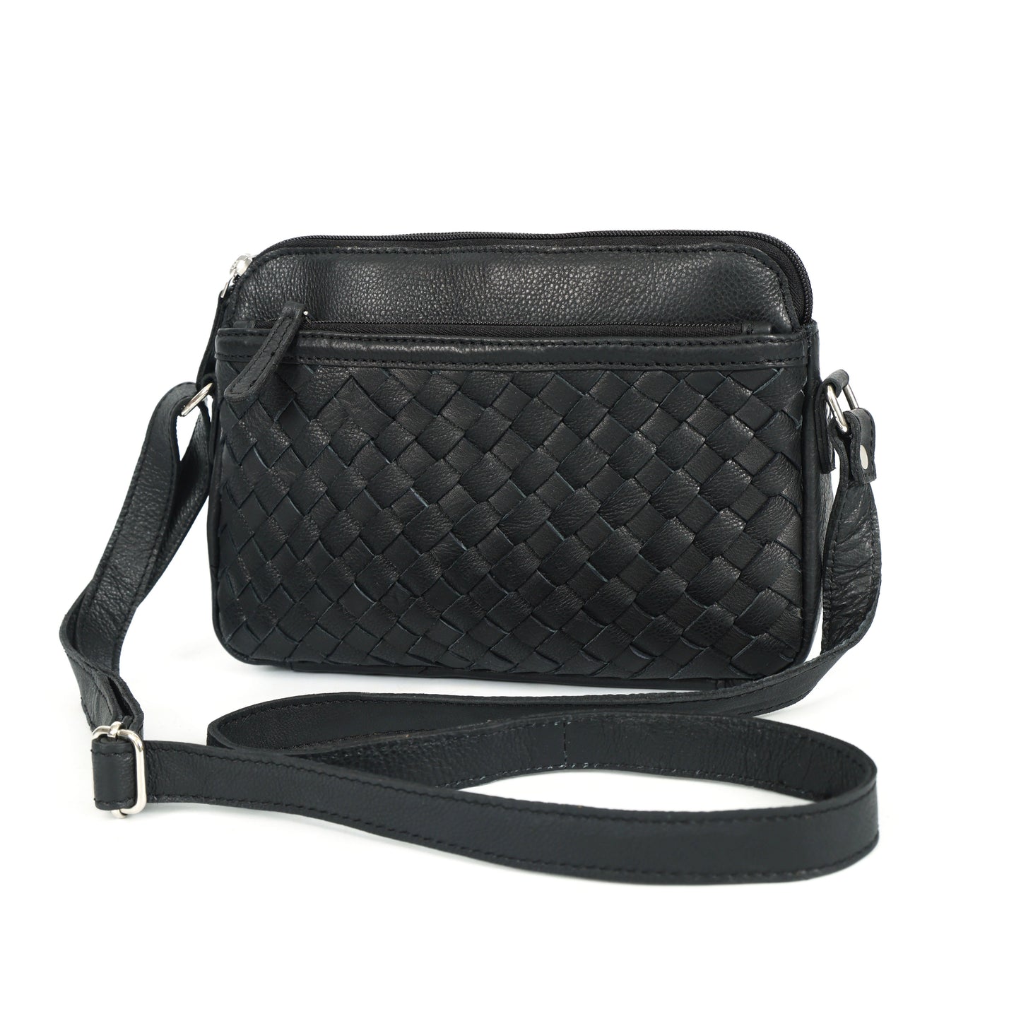 Black textured Leather Crossbody Sling Bag – Compact & Chic