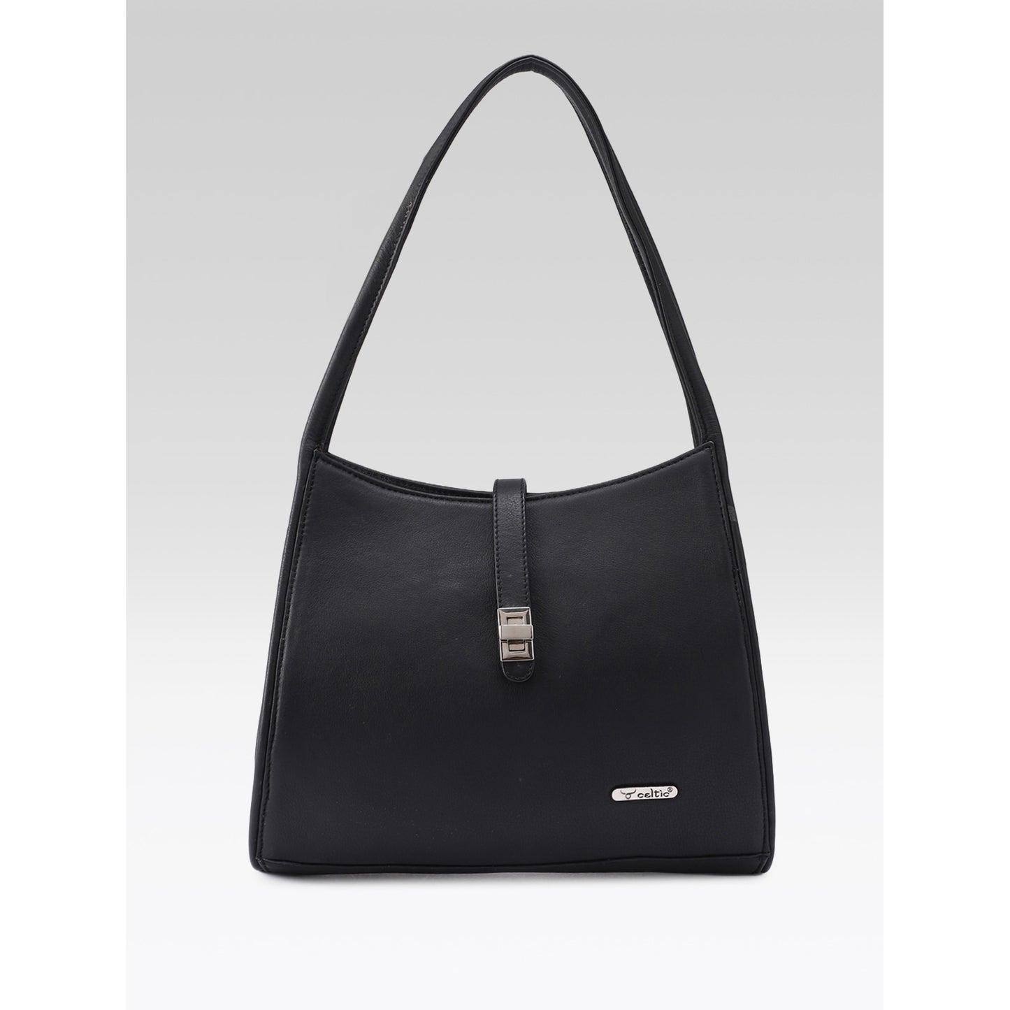 Premium Leather Shoulder Handbag with Lock Closure, Zip Compartments