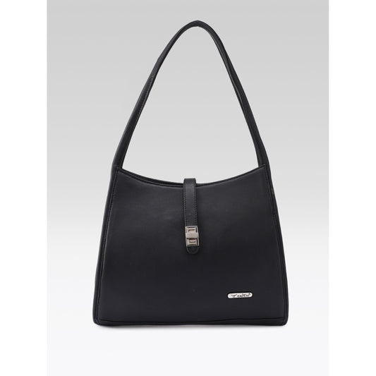 Premium Leather Shoulder Handbag with Lock Closure, Zip Compartments