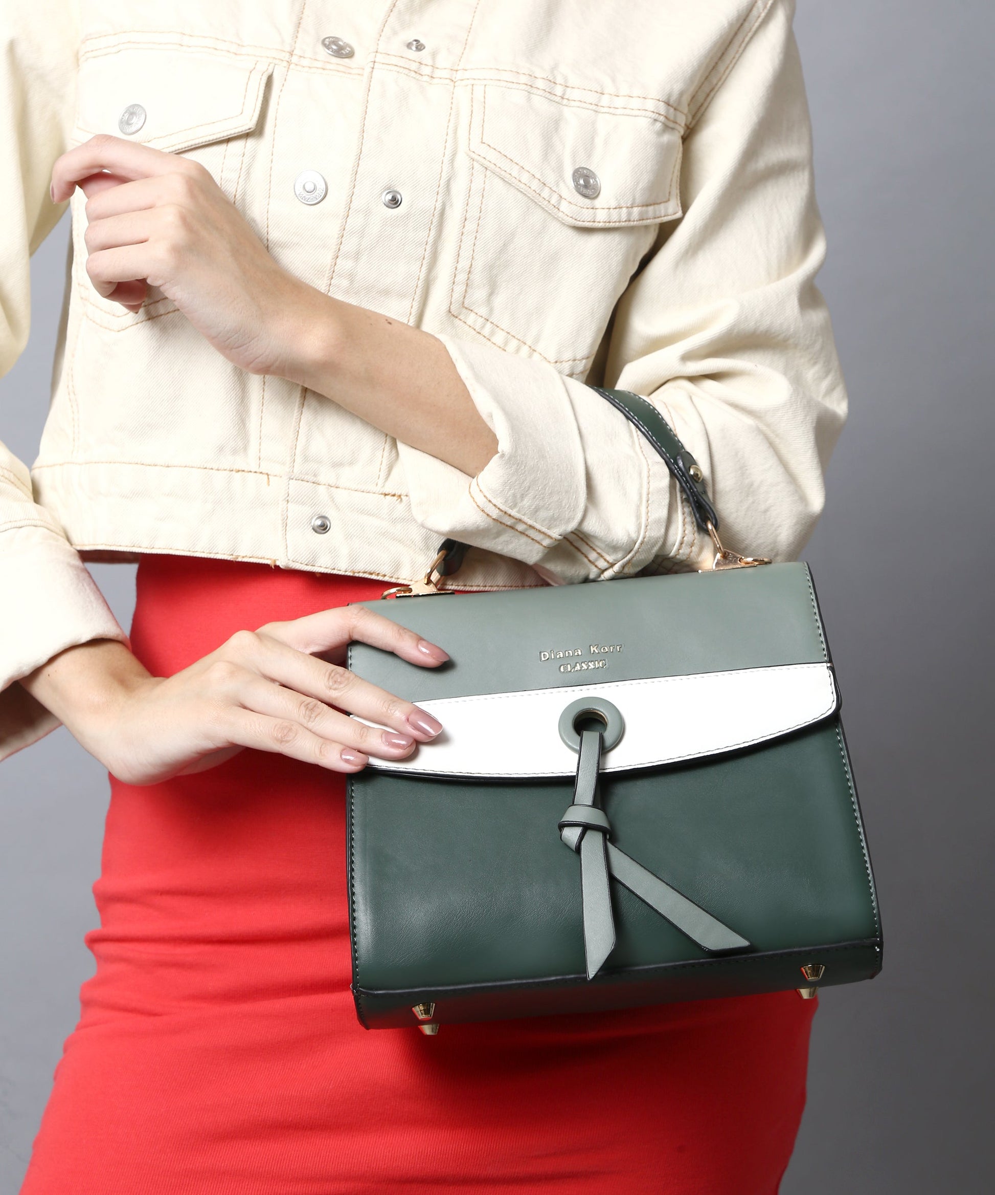 Stylish Synthetic Green & White Bag  Trendy, Durable & Fashionable Handbag, ART:-DK-2008