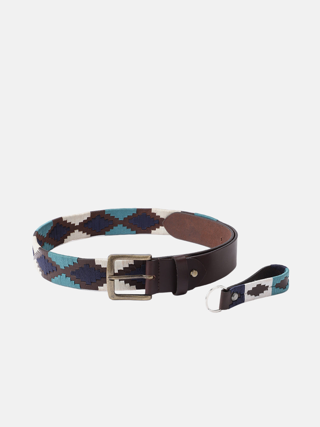 Unisex Handcrafted Woven Leather Belt With Geometric Pattern And Antique Buckle Design. LB-874