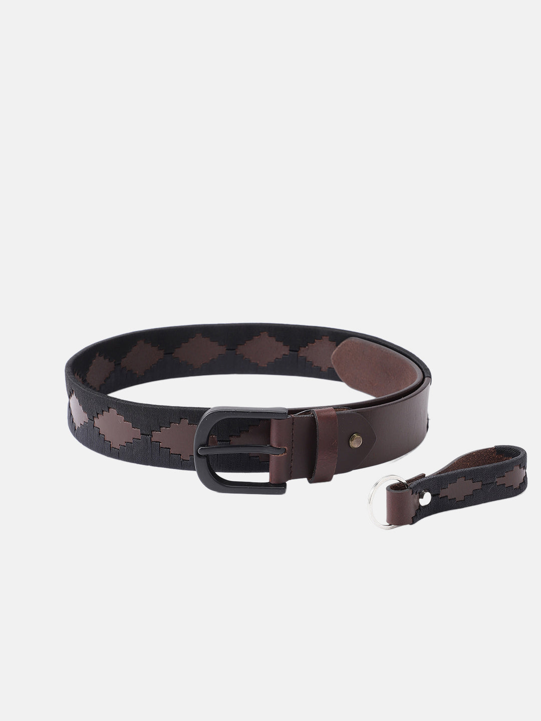 Unisex Handcrafted Leather Fabric Belt With Geometric Pattern Matte Black Buckle. LB-869