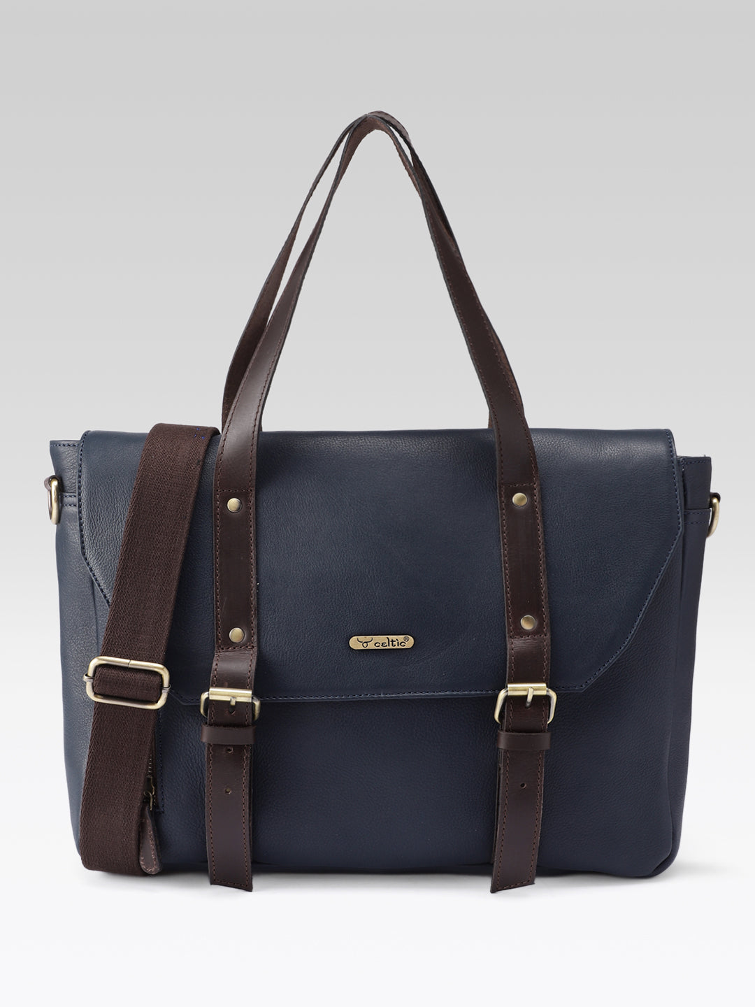 Premium Genuine Leather Office Laptop Bag with Tablet Sleeve & Adjustable Strap
