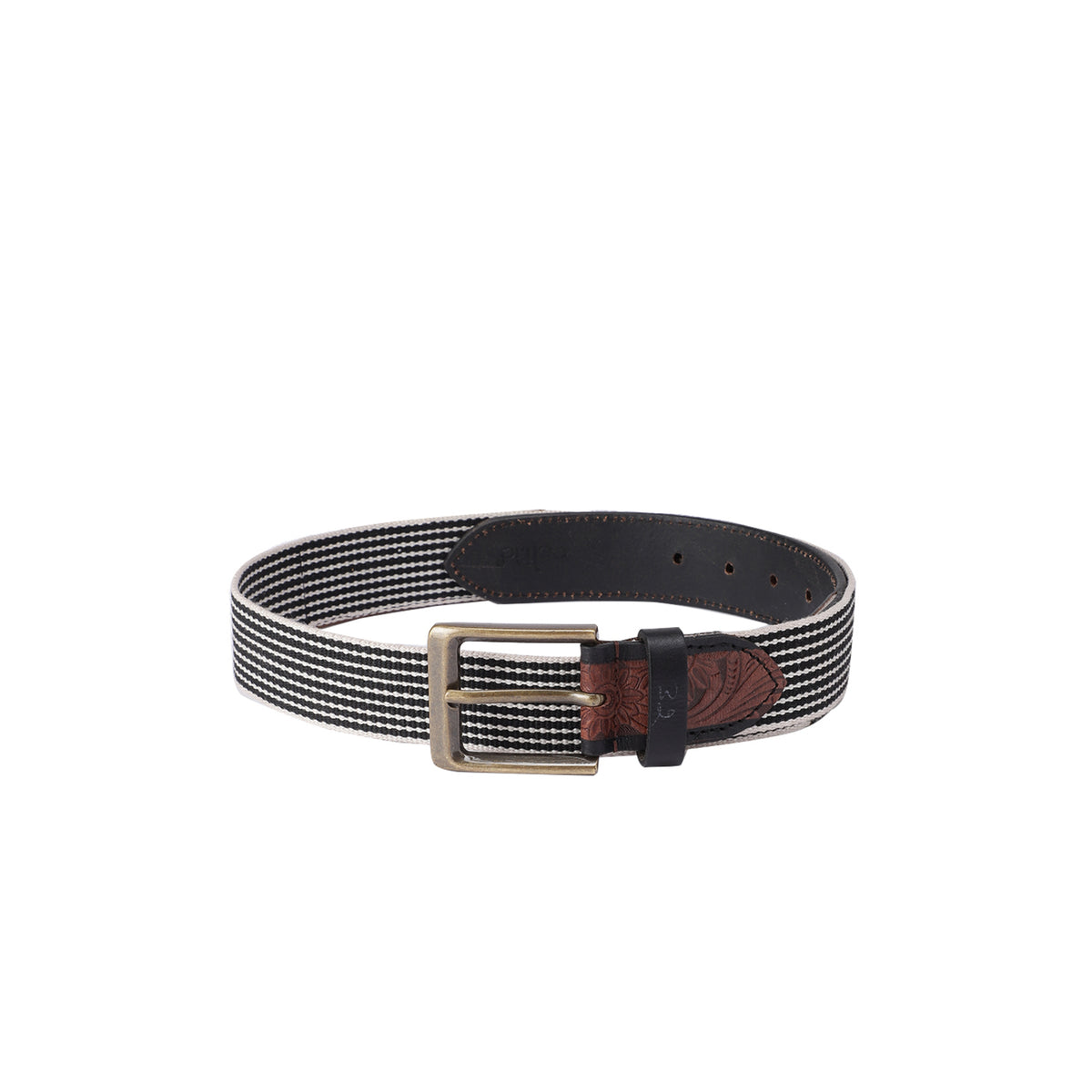 Genuine Leather Floral Embossed Brown Elastic Waist Accessory Antique Buckle