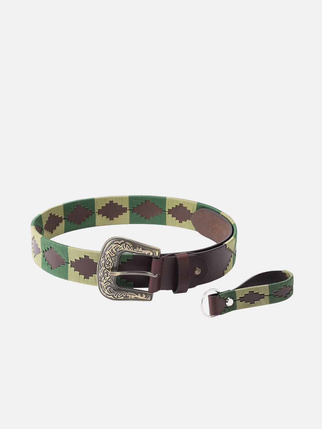 Unisex Handcrafted Leather Woven Green Buckle Artisan Casual Wear Accessory SKU: LB-868-28