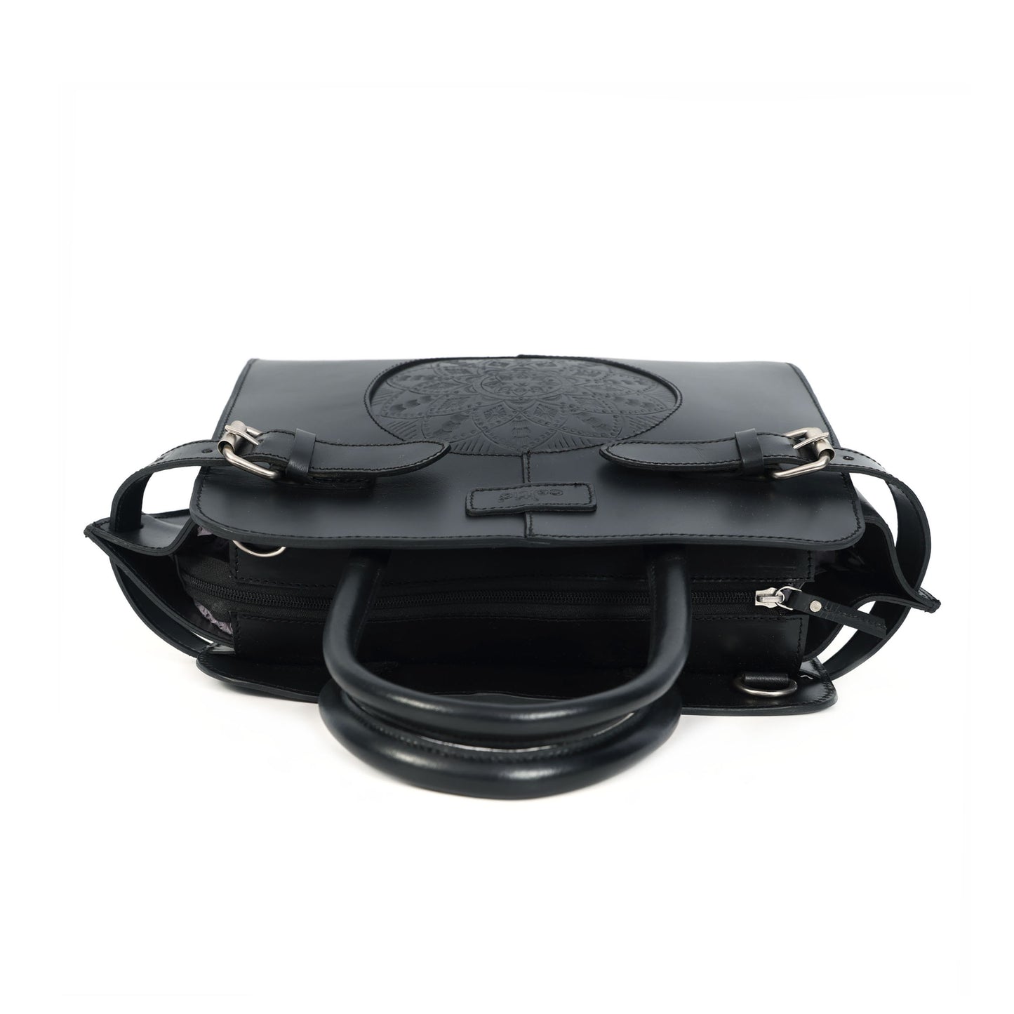 Premium Genuine Leather Satchel hand Bag with Embossed Front Panel