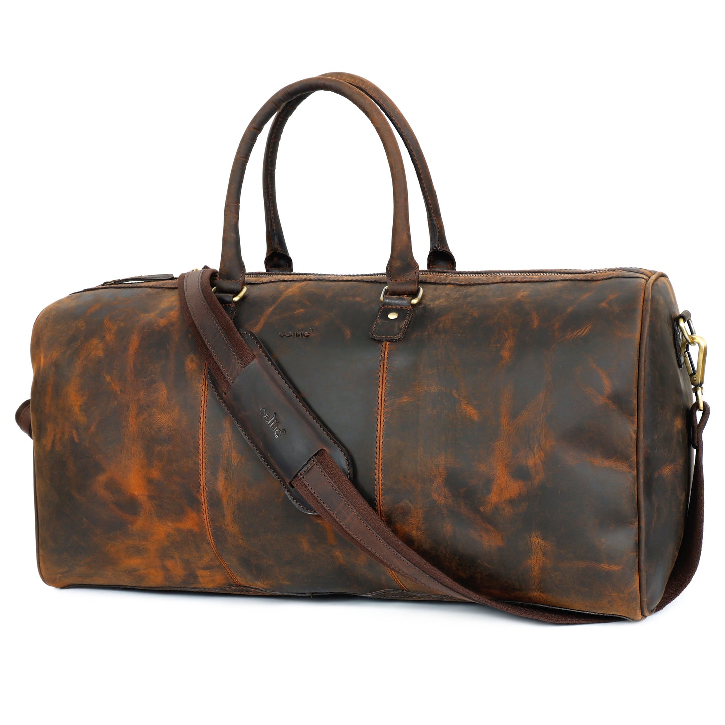 Premium Vintage Leather Travel Duffel Bag |Large Weekender with Shoulder Strap