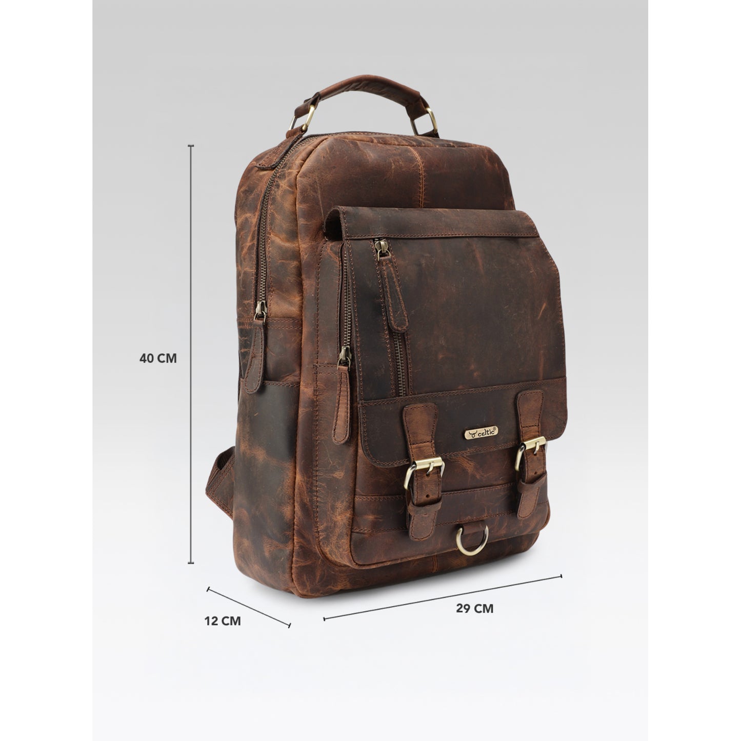 Premium Genuine Leather Backpack with Front Zip Pocket & Padded Shoulder Straps