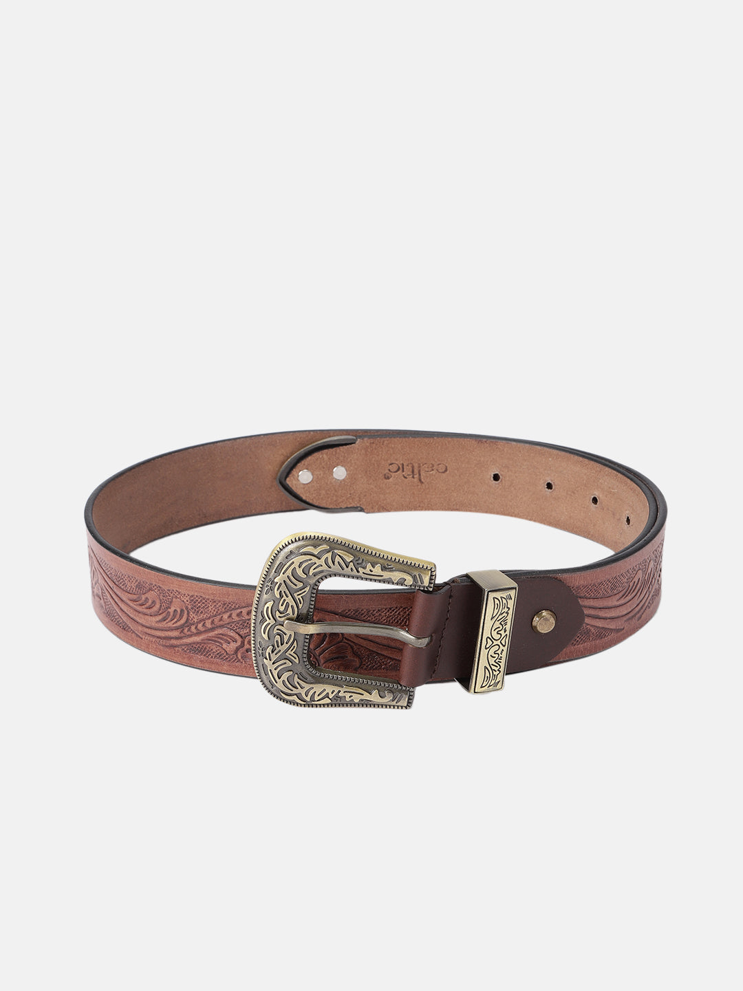 Genuine Leather Embossed Western Waist Accessory Ornate Buckle Tip