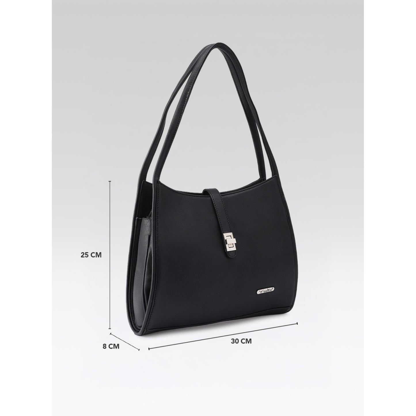 Premium Leather Shoulder Handbag with Lock Closure, Zip Compartments